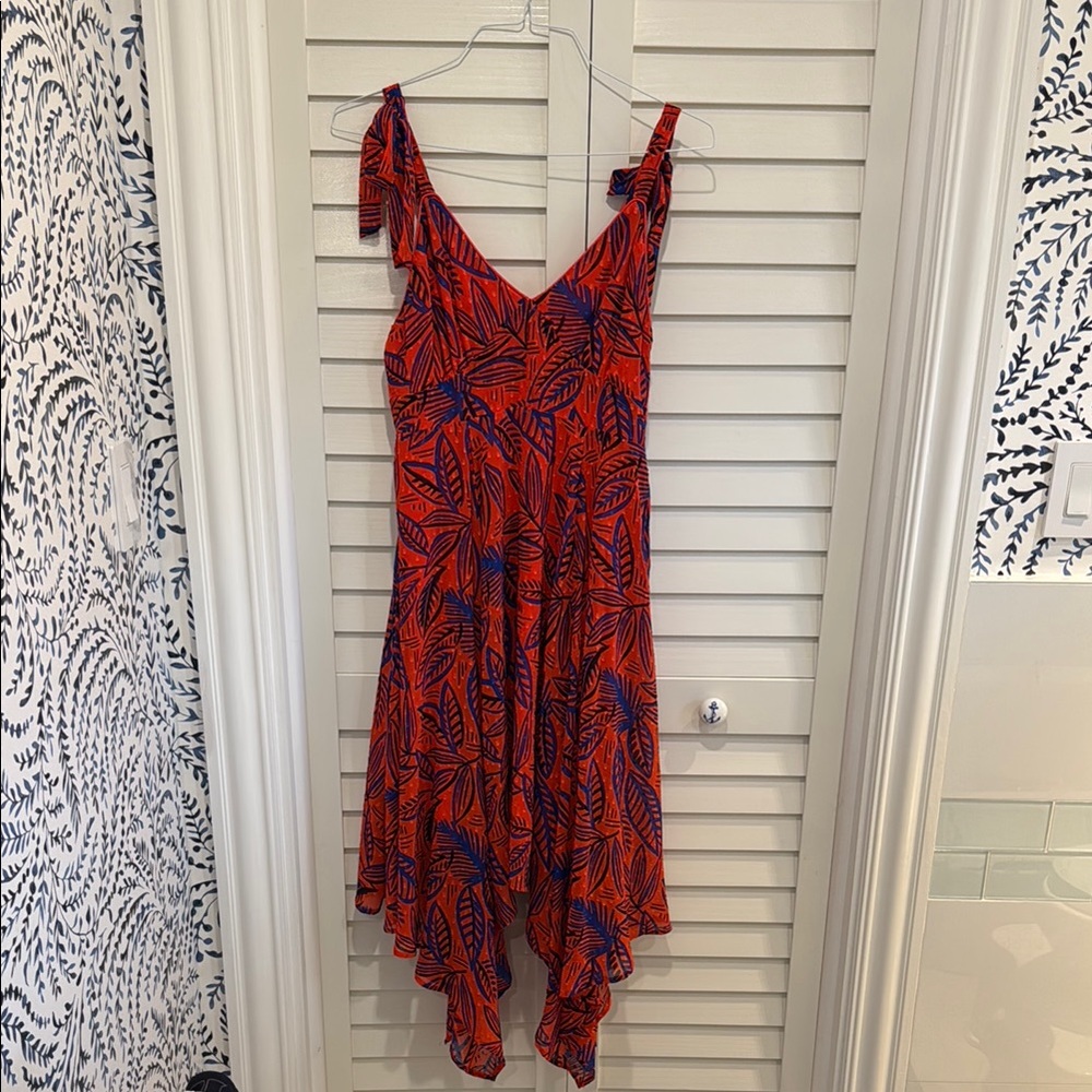 Red and Blue Leaf Print Dress